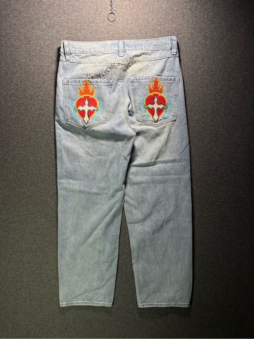Ninth Hall Ambush Embroidered Sacred Heart Baggy Light Wash Jeans Size 32